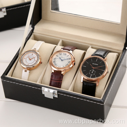 3 Slots Acrylic Lid Leather Watch Packing Cases